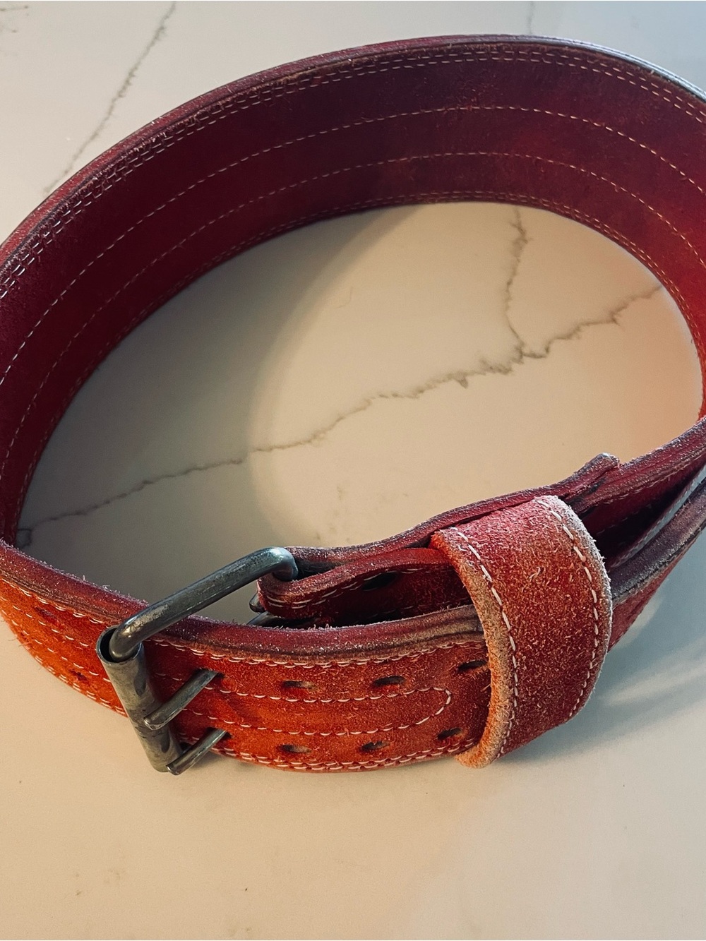 Men's Suede weight lifting Belt red suede 4 inches